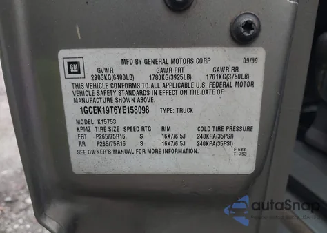 2000 Chevrolet Silverado 1500 Lt from USA, damaged, VIN 1GCEK19T6YE158098